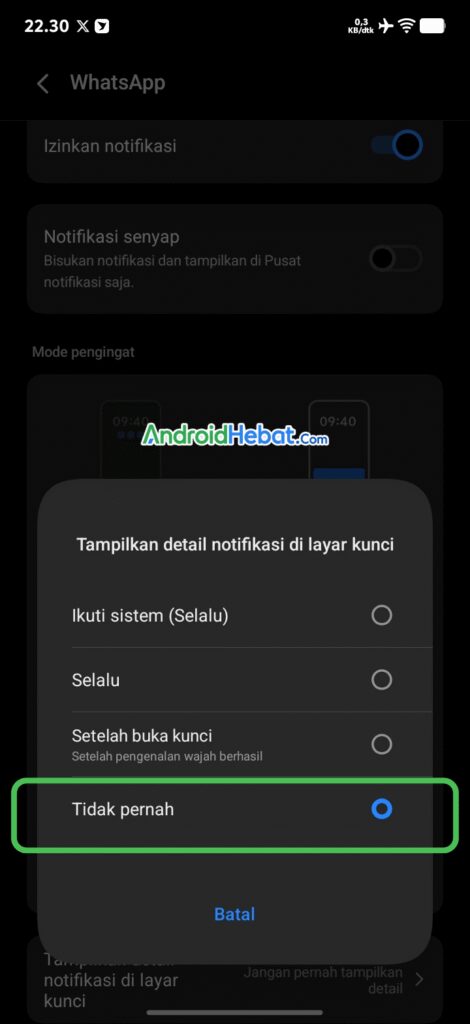 sembunyikan notif wa di Vivo
