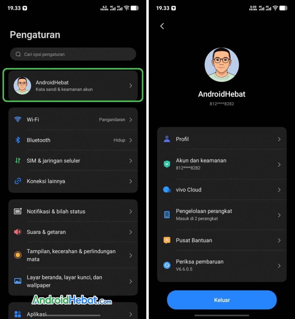 Fungsi akun Vivo di OriginOS