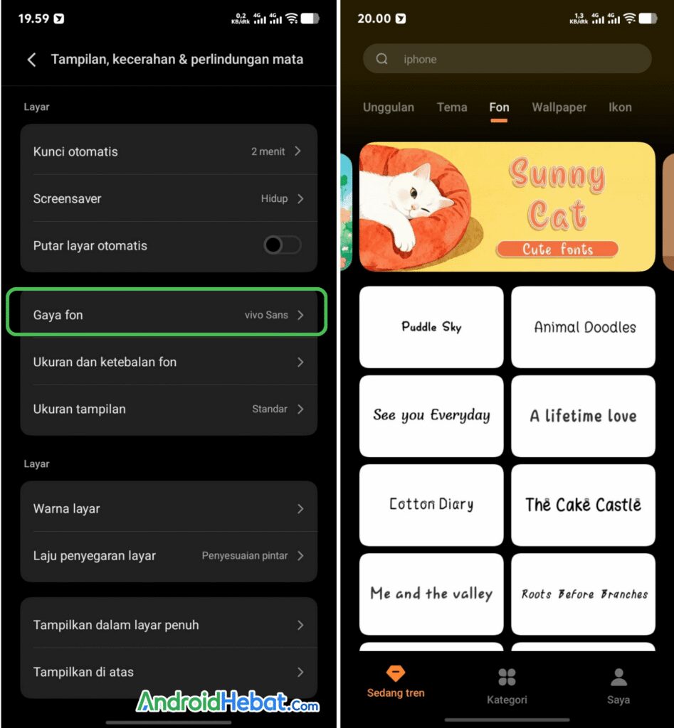 cara ubah tampilan font di Vivo