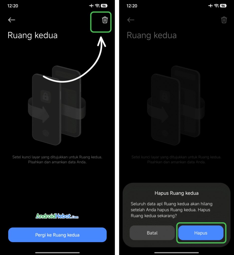 cara nonaktifkan ruang kedua xiaomi