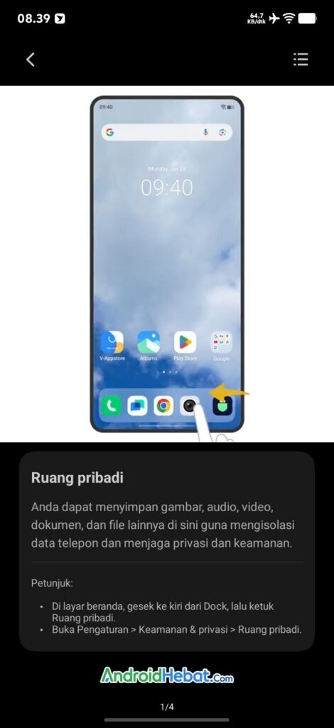 cara masuk ruang kedua Vivo