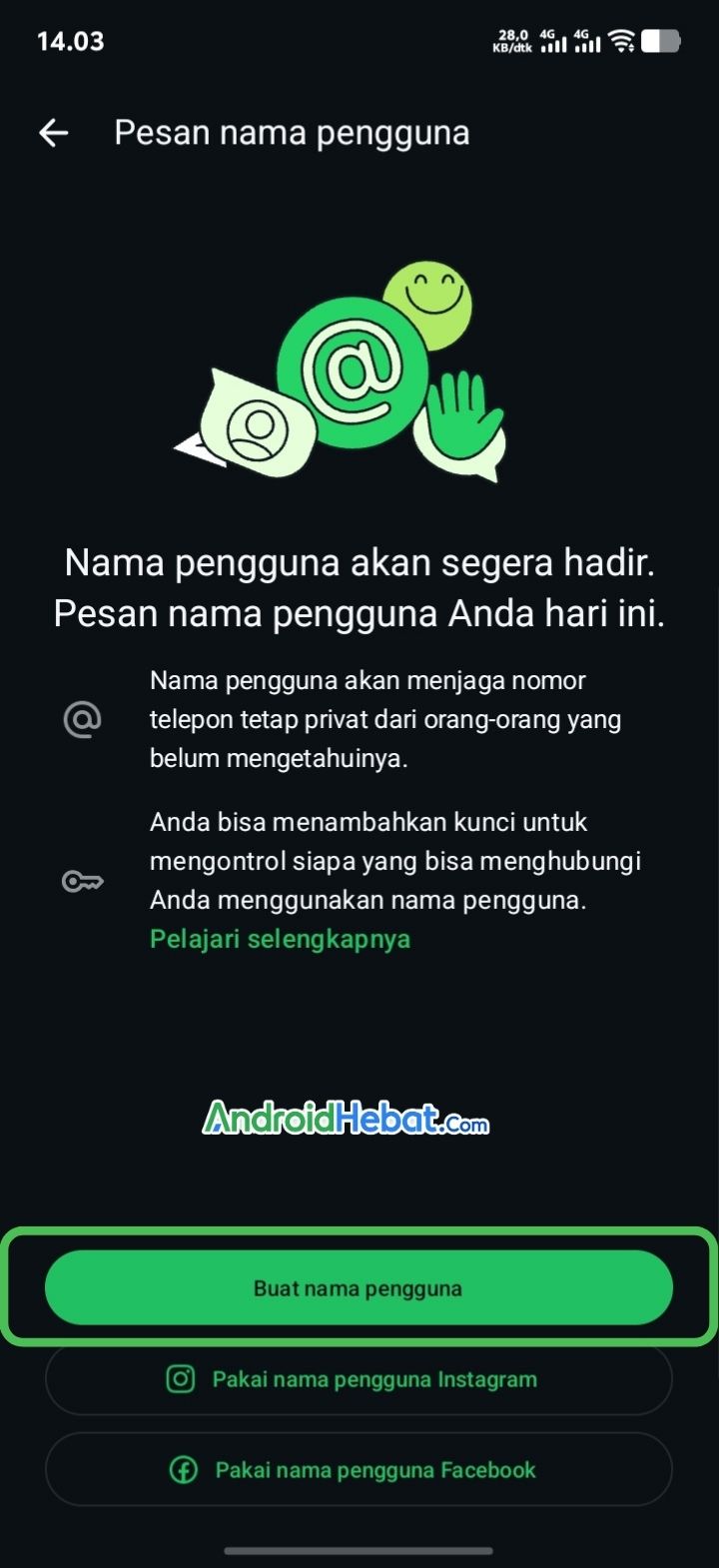 pengaturan username wa
