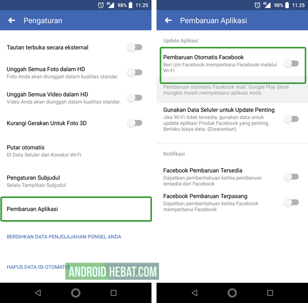 mematikan auto update fb di android
