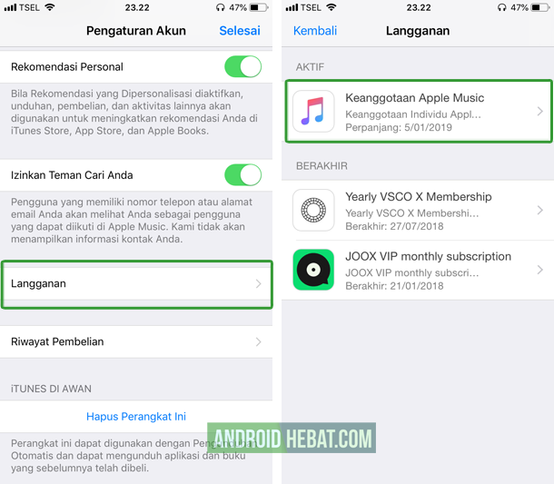 cara berhenti langganan musik apple di iphone