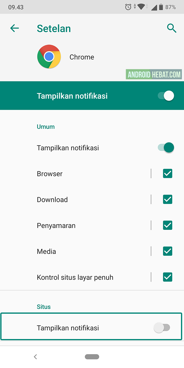 menghilangkan notifikasi chrome android