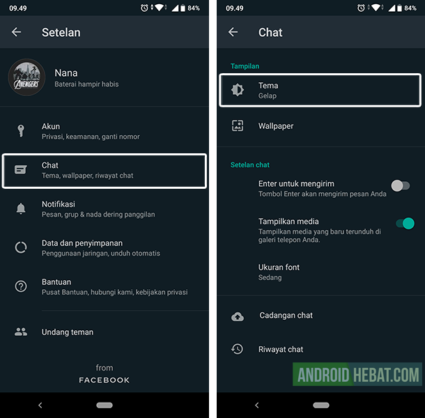 cara wa dark mode di android