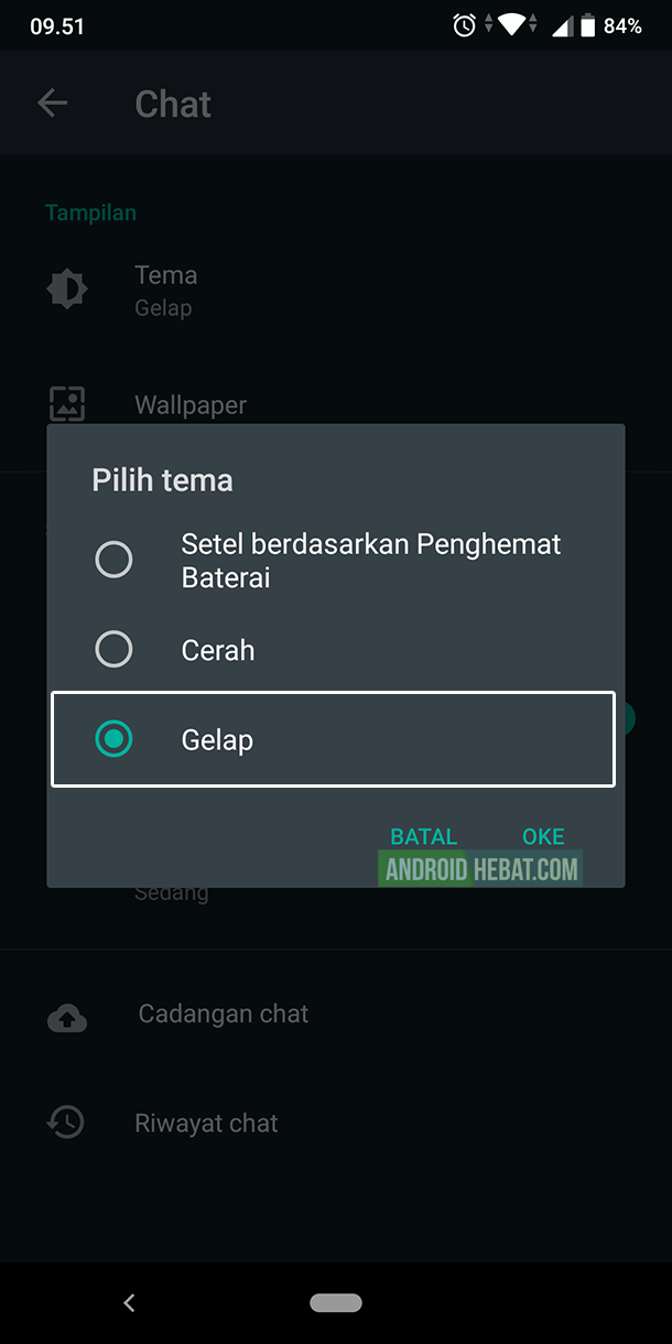 setting wa dark mode di hp android