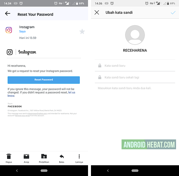 reset password akun IG di Android