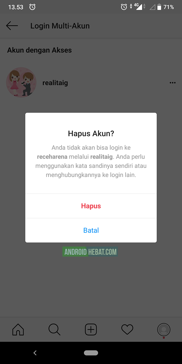 cara unlink akun instagram di android