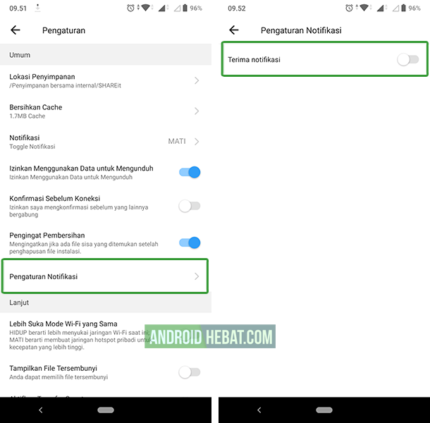 menghilangkan notifikasi berita shareit