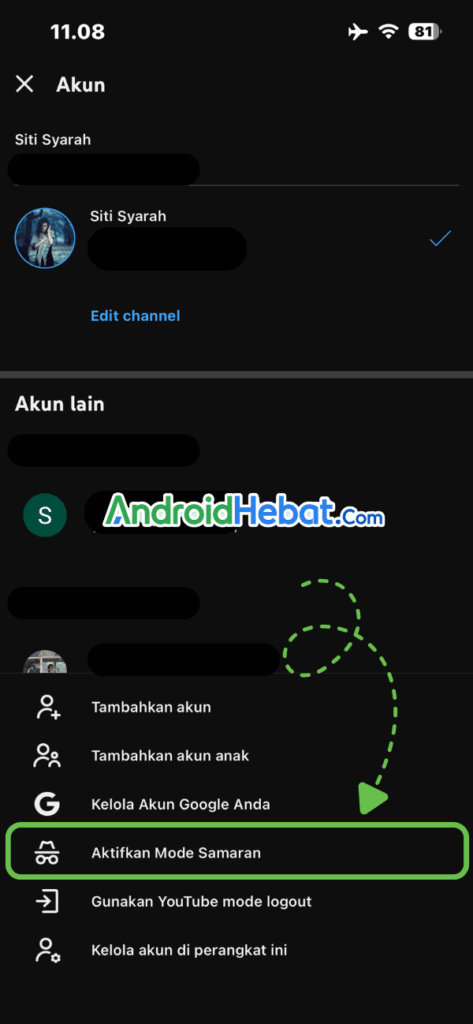 cara aktifkan mode samaran di youtube