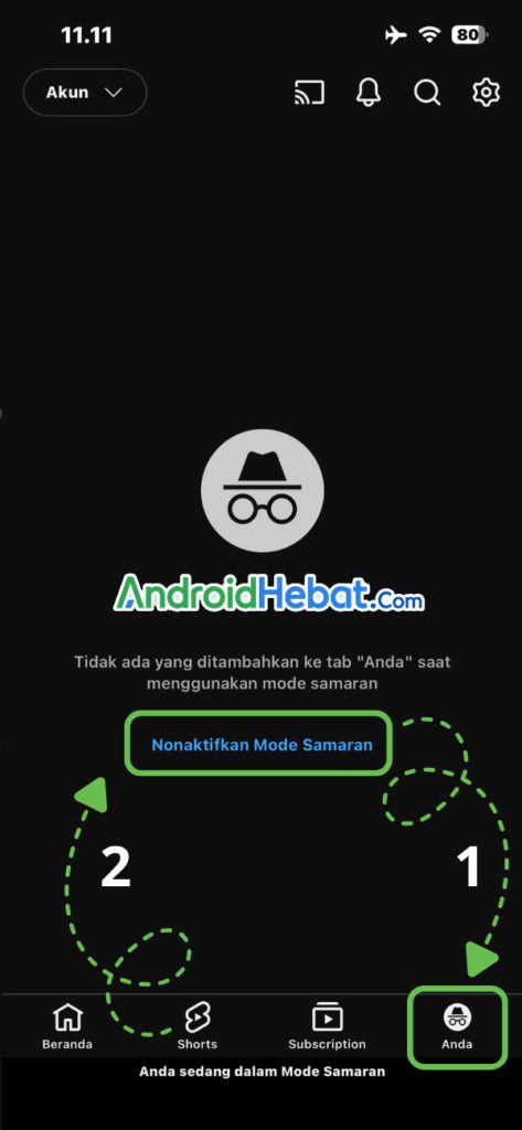 cara non aktifkan mode samaran youtube