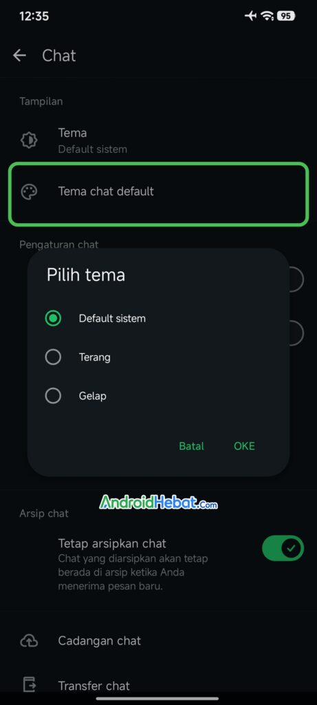 cara aktifkan mode gelap wa