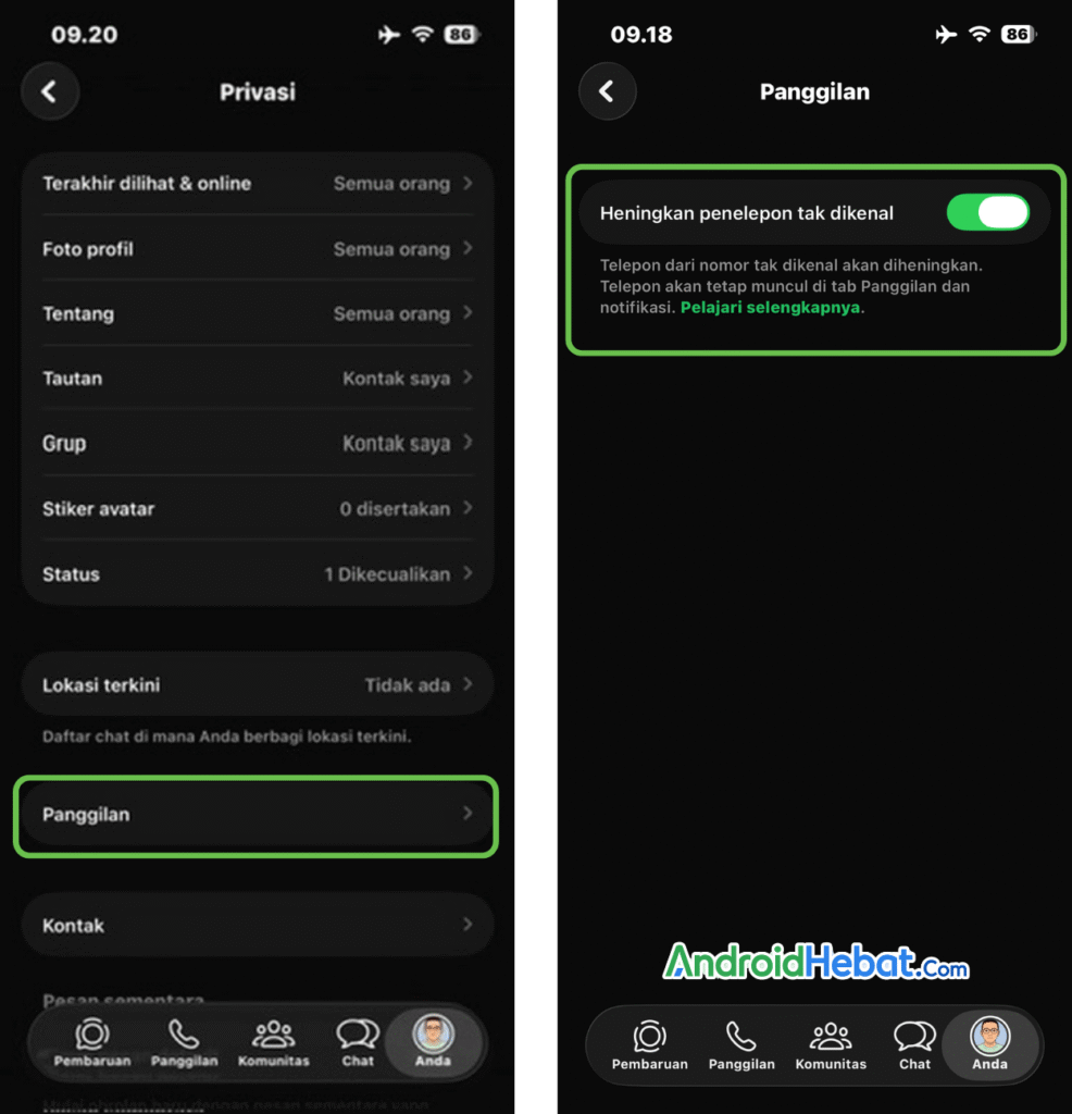 silent nomor tidak dikenal di wa